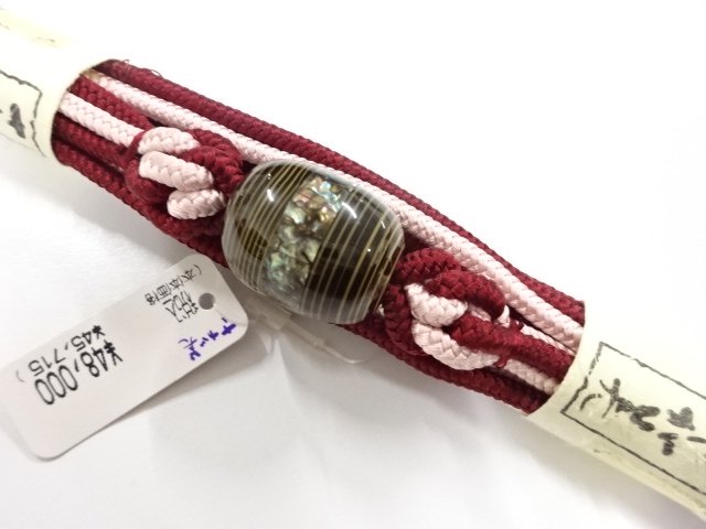 未使用品　堆朱帯留め・正絹手組帯締めセット